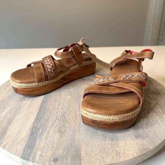 Bed Stu Necessary Wedge Sandals Tan Rustic Nectar Lux Leather Women’s Size 6 - Picture 5 of 12